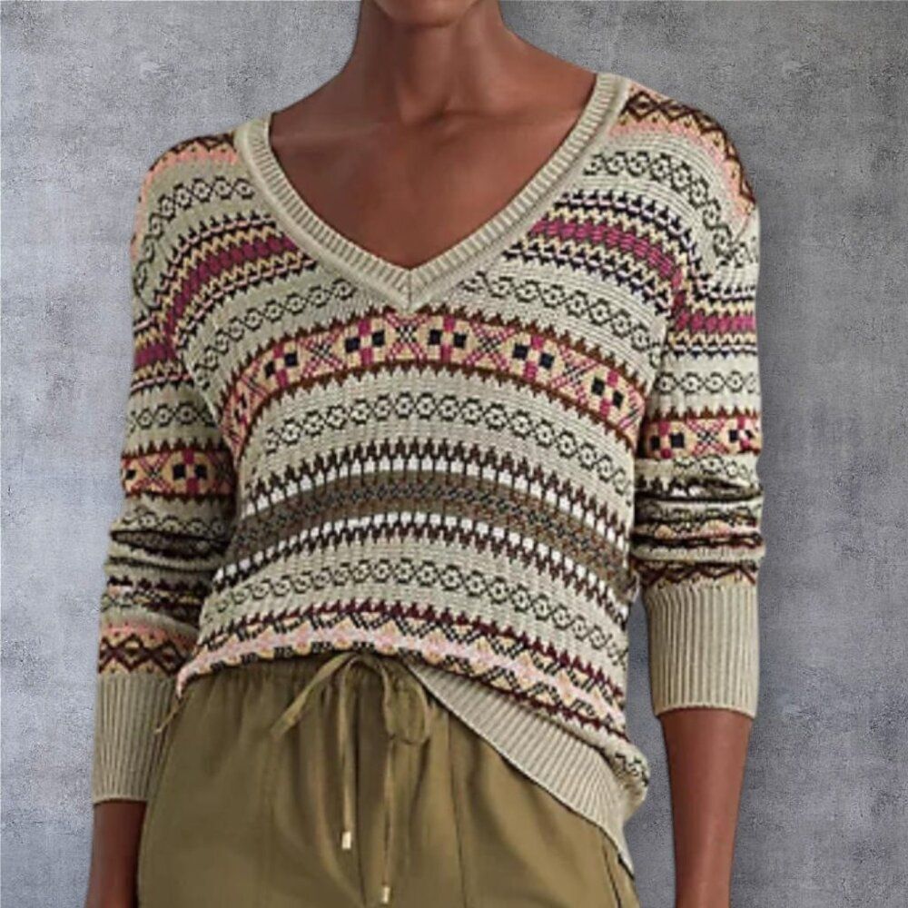NWT Lauren Ralph Lauren Fair Isle V-Neck Sweater SIZE XL